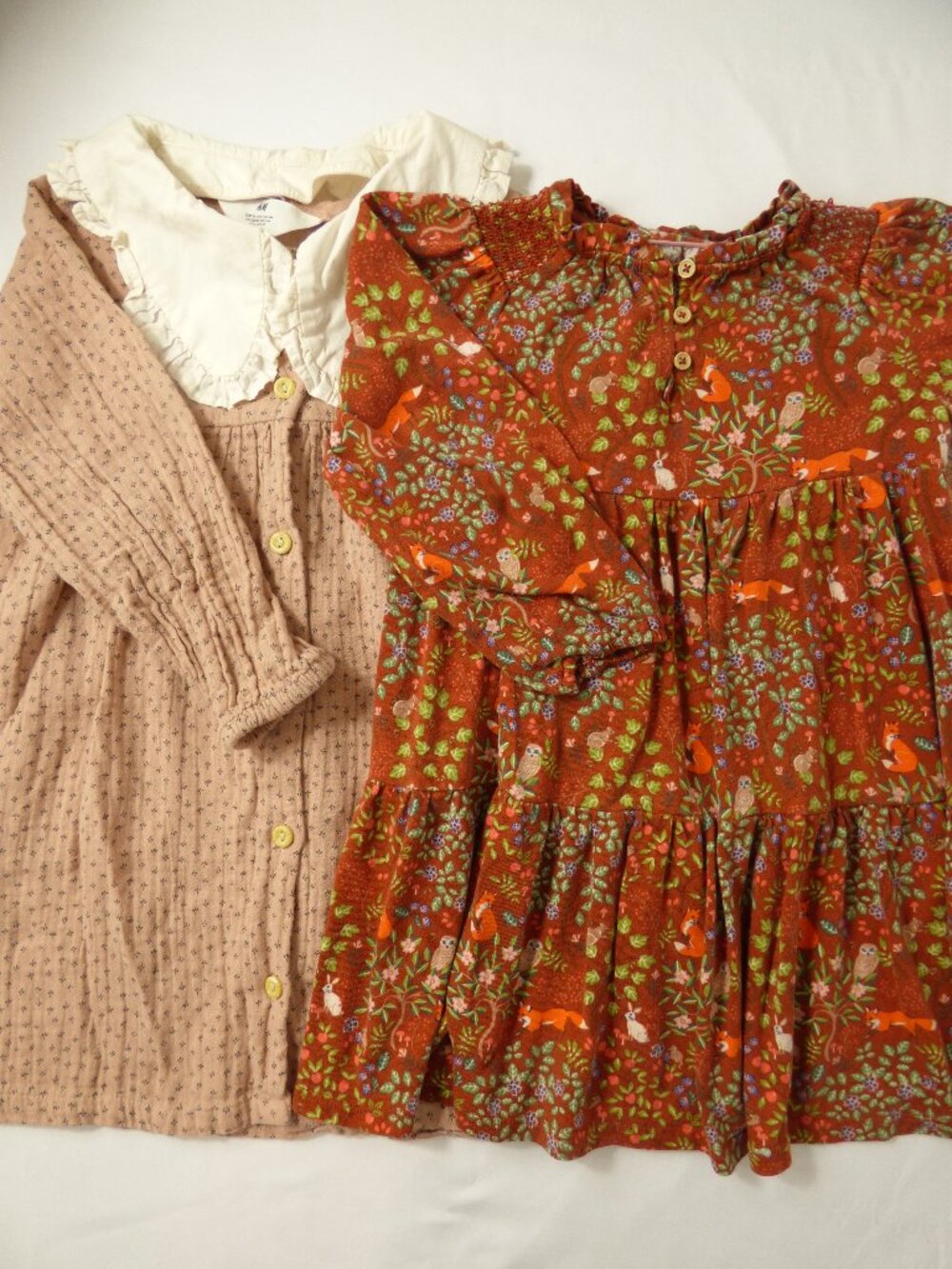 Mini Boden Fox Print Swing Dress and H&M Ruffle Color Dress Set, Size 5-6 Years